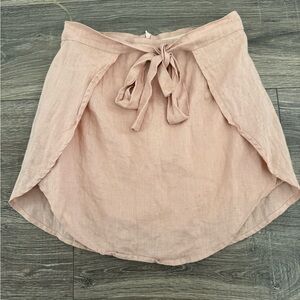 Listicle Blush Pink High-Low Linen Tie-Waist Skirt